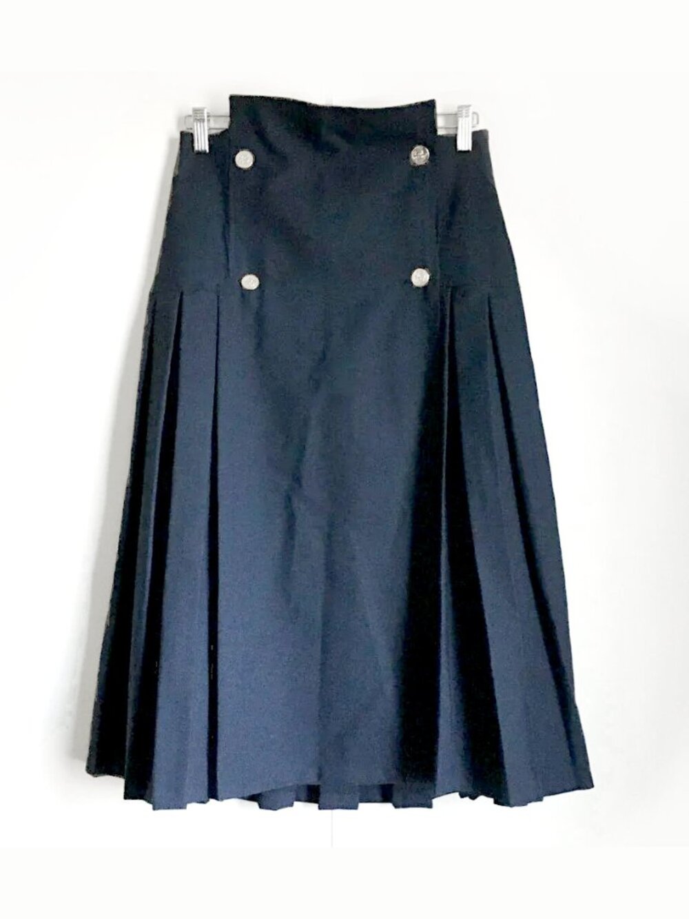 Designer Dark Academia Military Pleated Double-Breasted Dark Navy Blue Skirt 28W